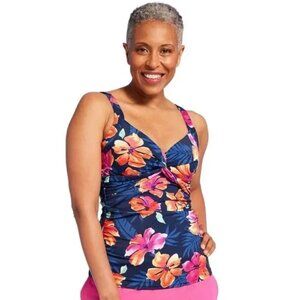 Lands’ End Twist Front Underwire Floral Tankini Top | Size 16W | NWT | UP…